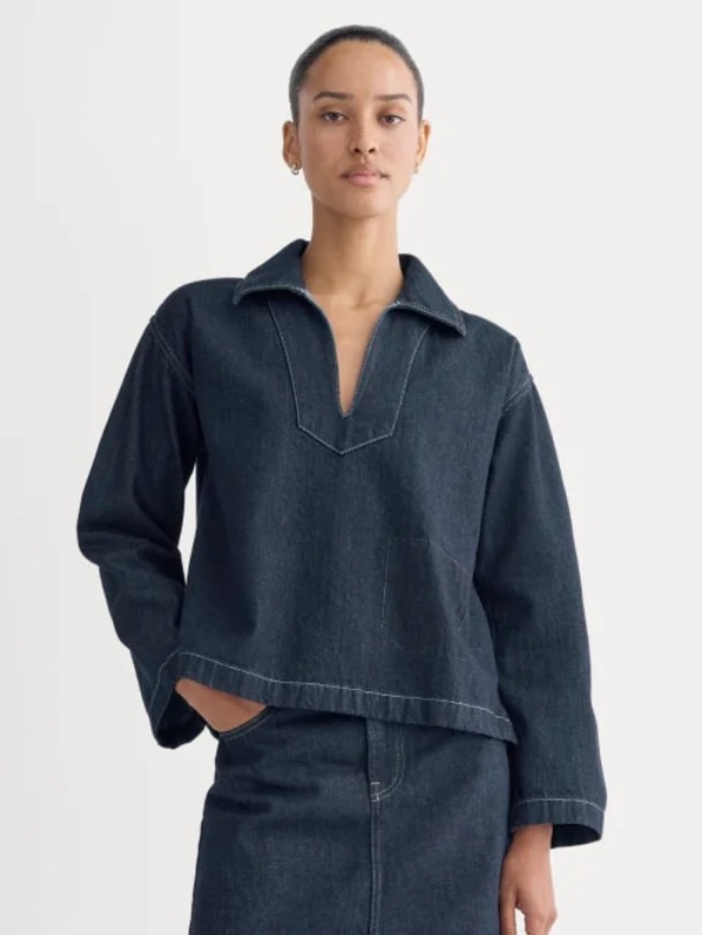 Everlane The Cropped Denim Tunic Tungsten Rinse Size M